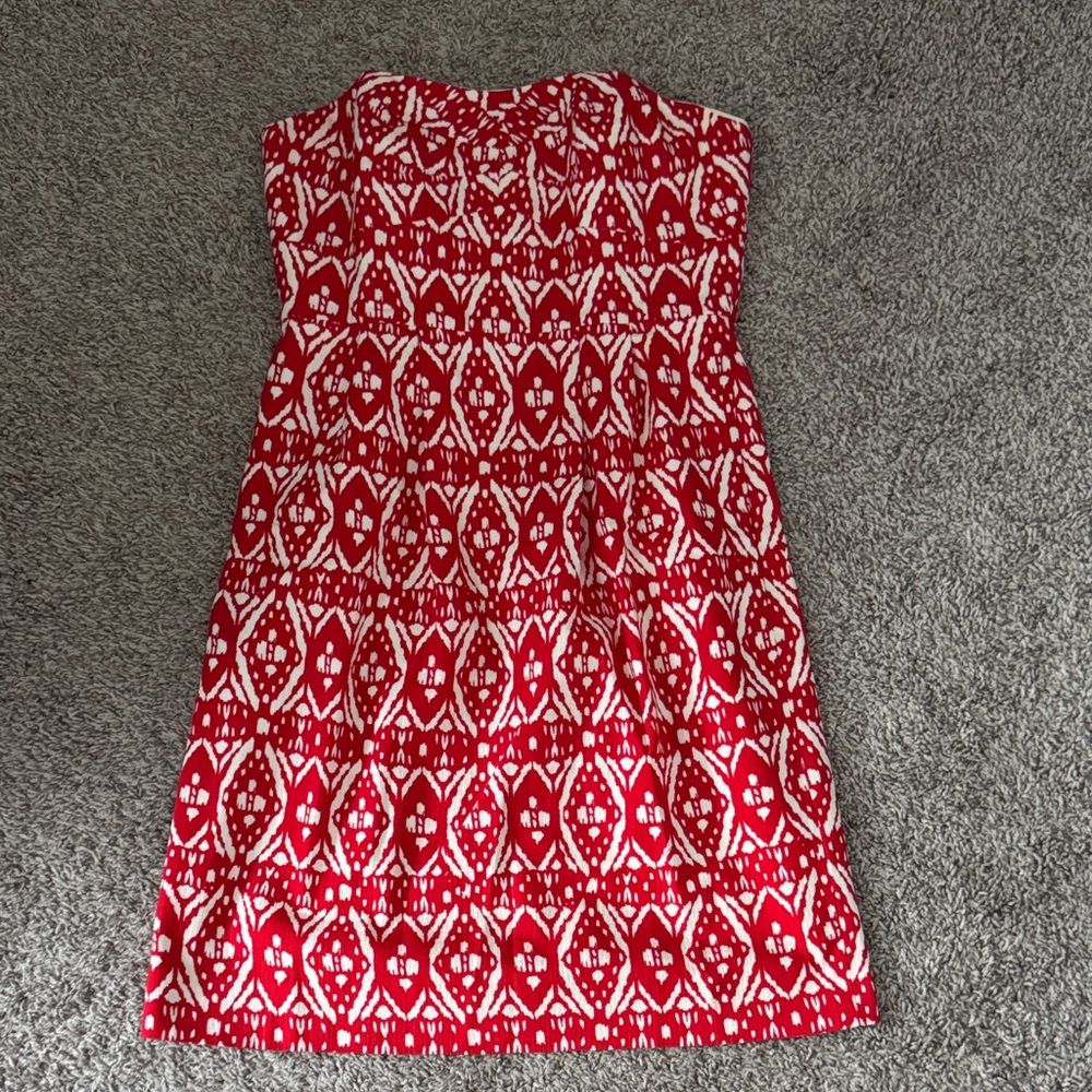 J. Crew Red & White Ikat Print Strapless Dess